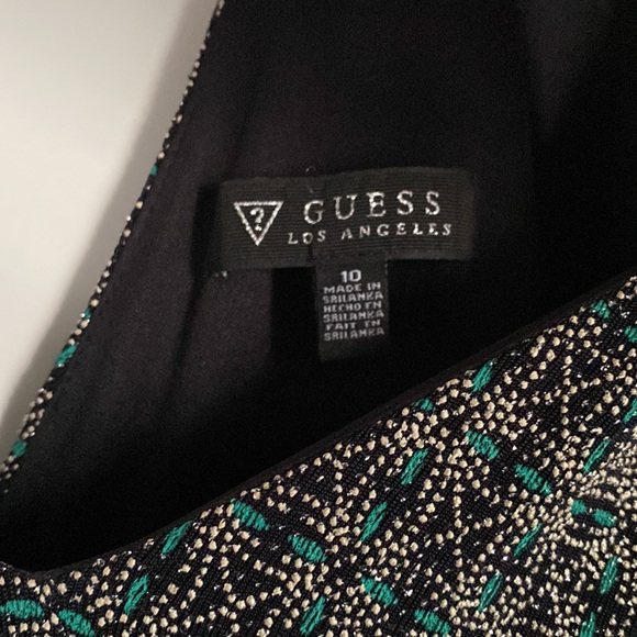 GUESS Long Sleeve Faux Wrap Metallic Dress Emerald Multi size 10 - Picture 2 of 5